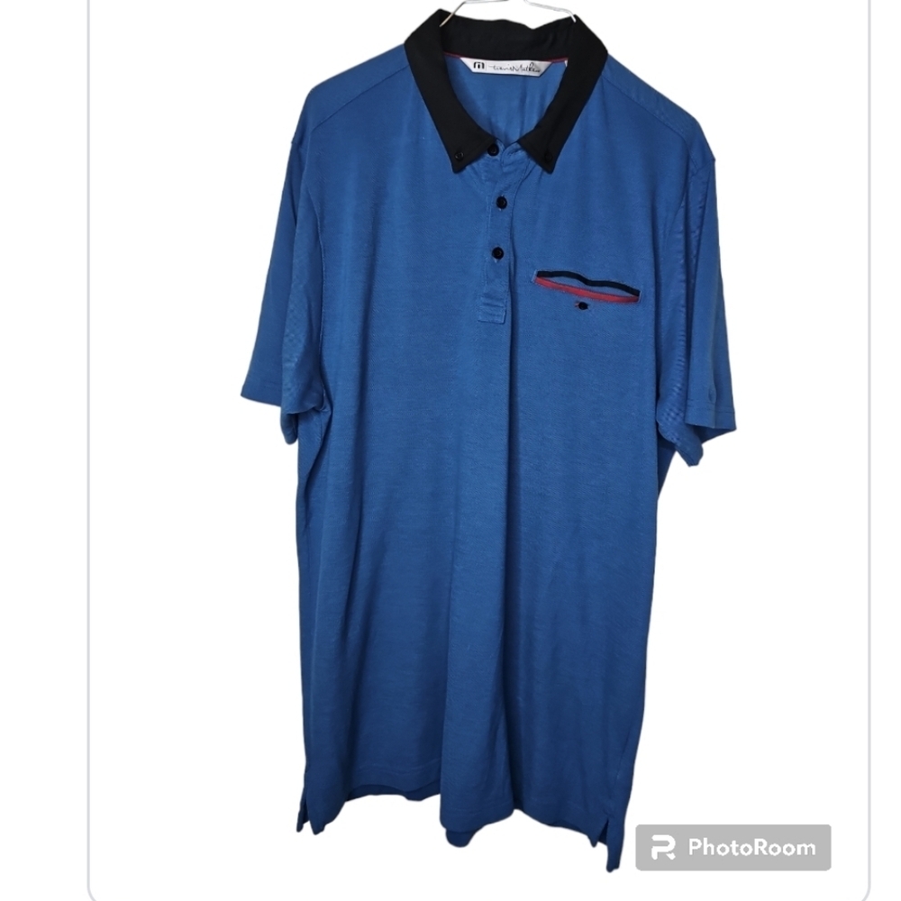 Travis Mathew Mens Blue Button Down Collar Polo Shirt Size L